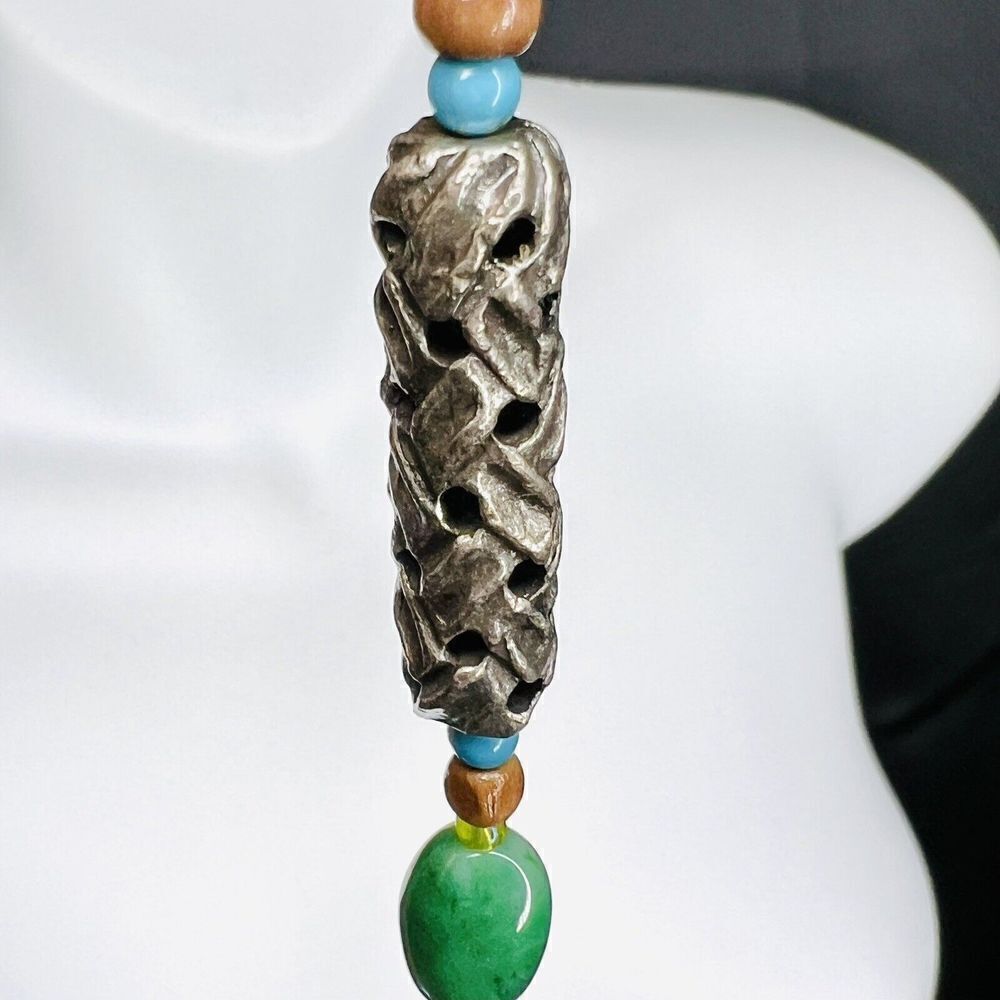 Vintage Lucite Wood Silver Beads Tibetan Necklace Mixed Media Chunky Beads 4009 - Picture 7 of 13